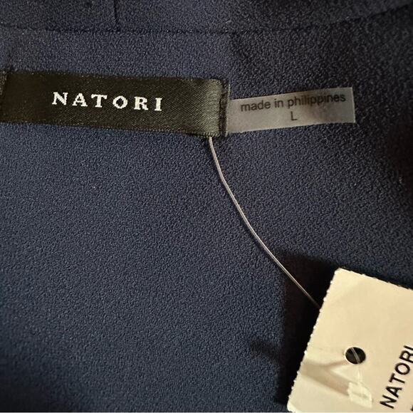 Natori Solid Blue Crepe Kimono Blazer Open Front Topper NWT Oversized LARGE - Picture 9 of 14